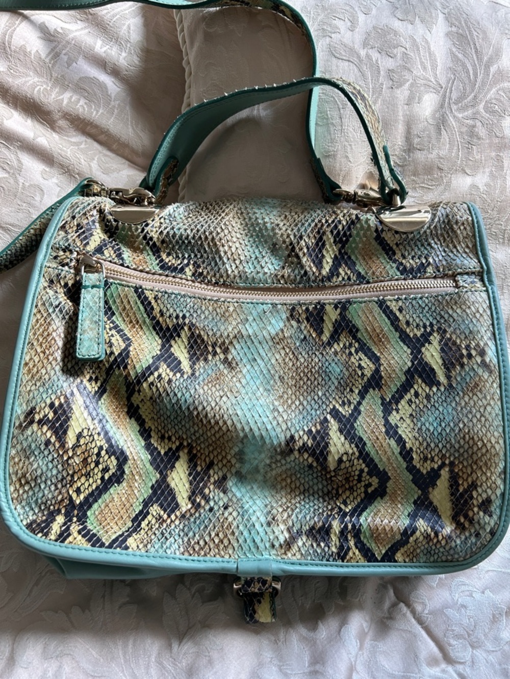 7029. Emporio Armani Mint, Black and Tan Genuine Snakeskin Shoulder Bag - Picture 5 of 12